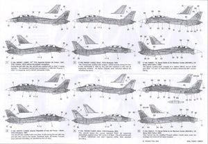 Instrucciones 1 del set de calcas para caza F-14 A Tomcat en escala 1:48 de Hi Deacl Line referencia 48-021