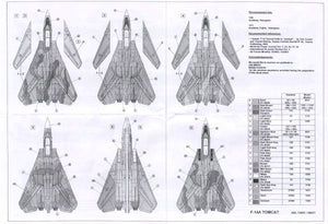 Instrucciones 2 del set de calcas para caza F-14 A Tomcat en escala 1:48 de Hi Deacl Line referencia 48-021