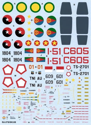 Set de calcas para caza ruso Su-27 Flanker B yC  en escala 1:48 de Hi Deacl Line referencia 48-022