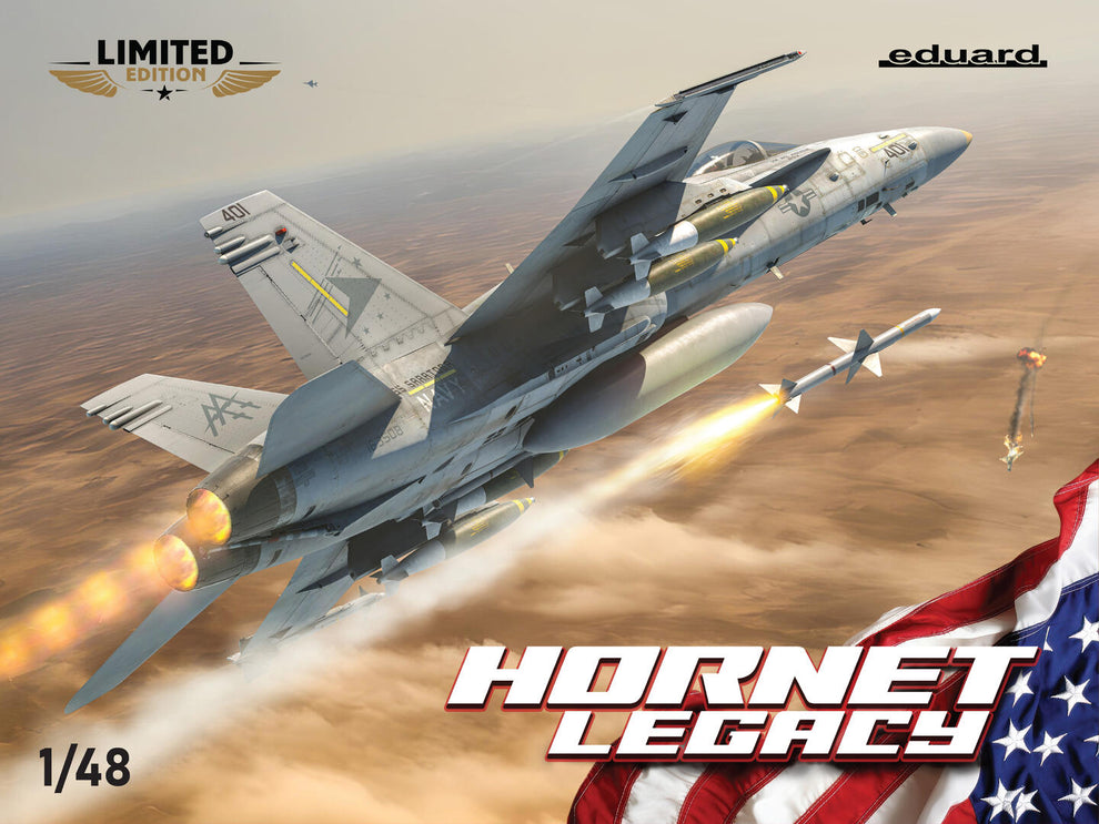 Portada de la caja de la maqueta del F-18 en edición limitada Hornet Legacy de Eduard en escala 1:48 referencua 11195