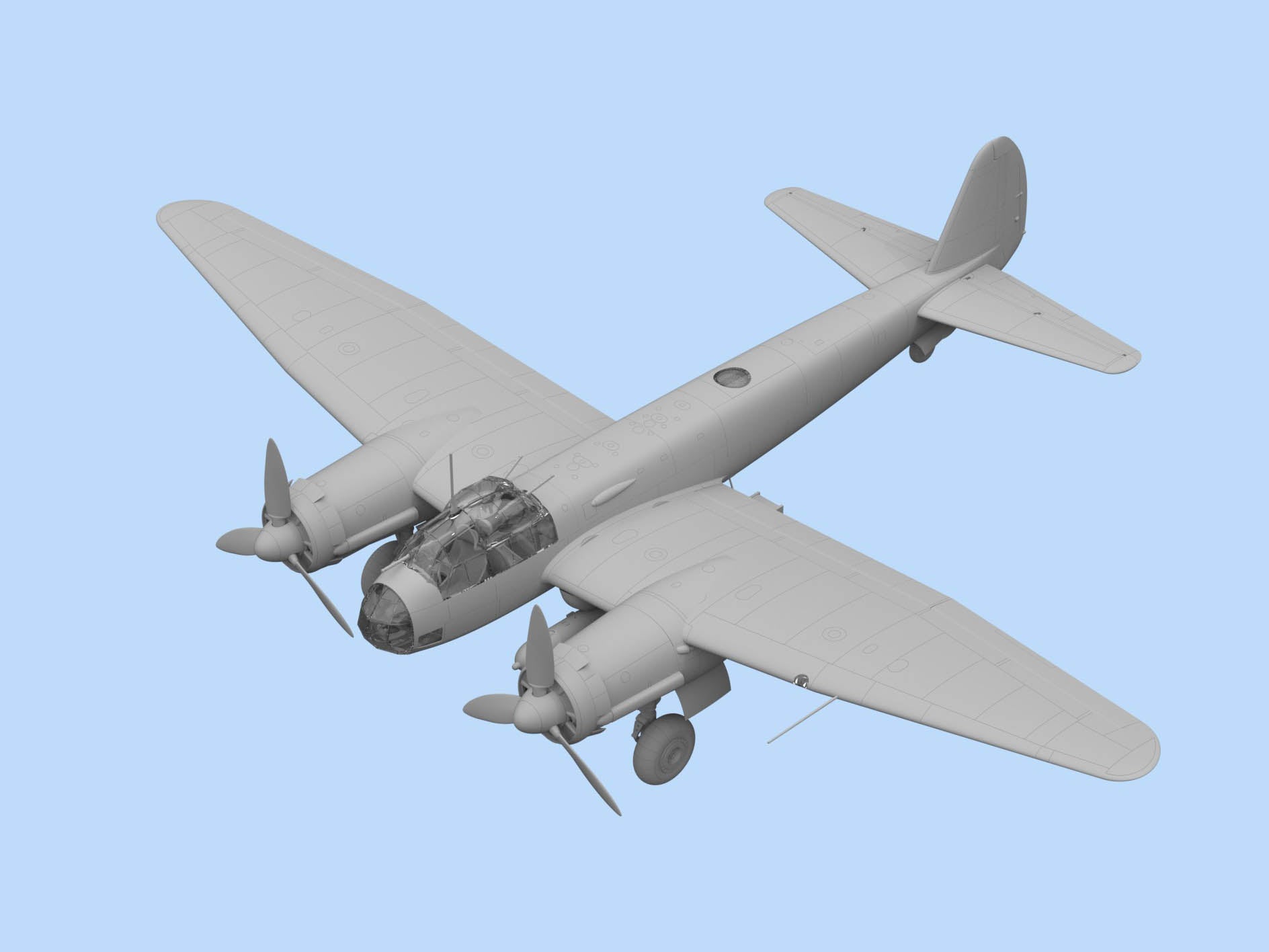 Vista frontal de la maqueta del bombardero alemán Junkers Ju-88 A4 Torpedero en escala 1:48 de ICM referencia 48236