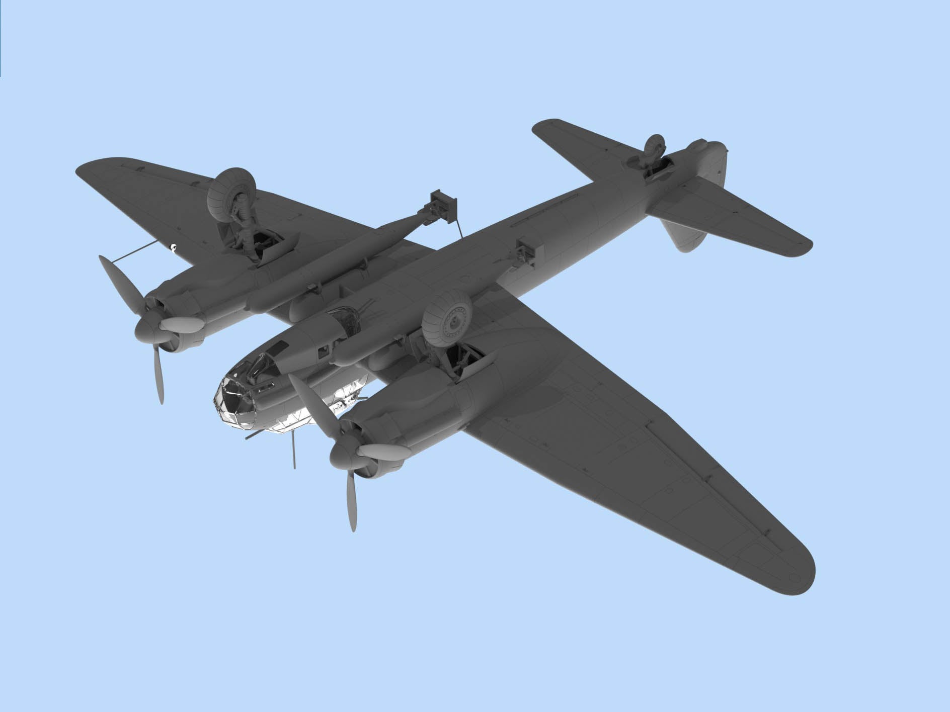 Vista inferior de la maqueta del bombardero alemán Junkers Ju-88 A4 Torpedero en escala 1:48 de ICM referencia 48236