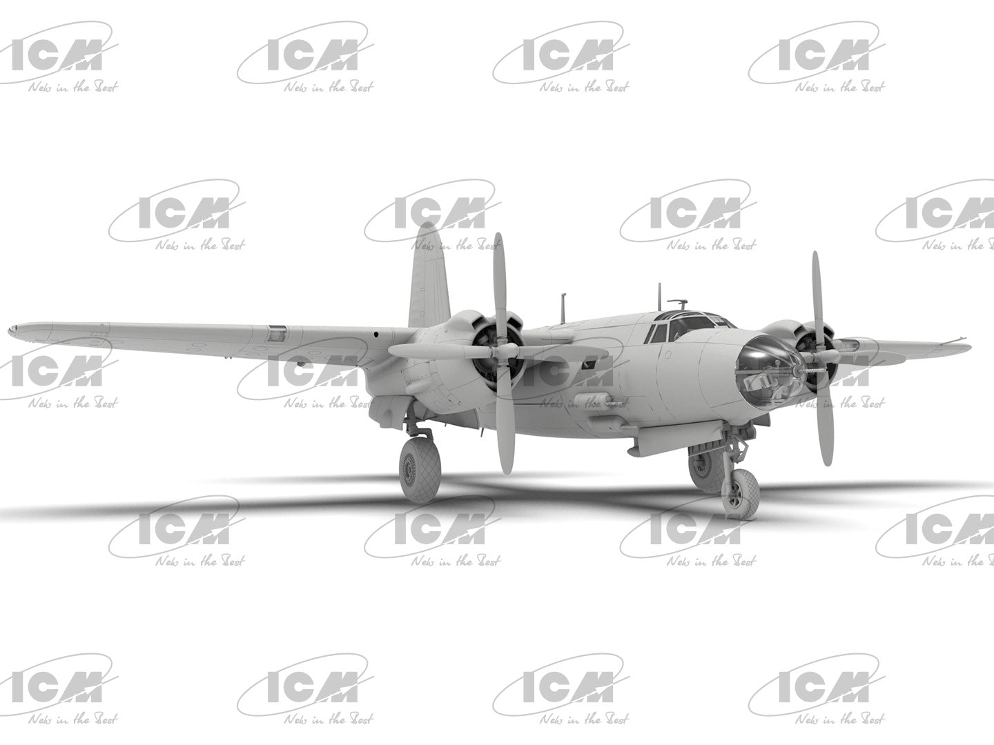 Foto frontal de la maqueta del bombardero B-26G en escala 1:48 de ICM referencia 48323