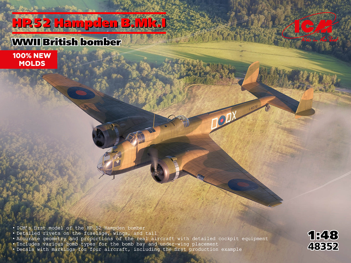 Portada de la maqueta del bombardero británico HP.52 Hampden B Mk.I en escala 1:48 de ICM referencia 48352