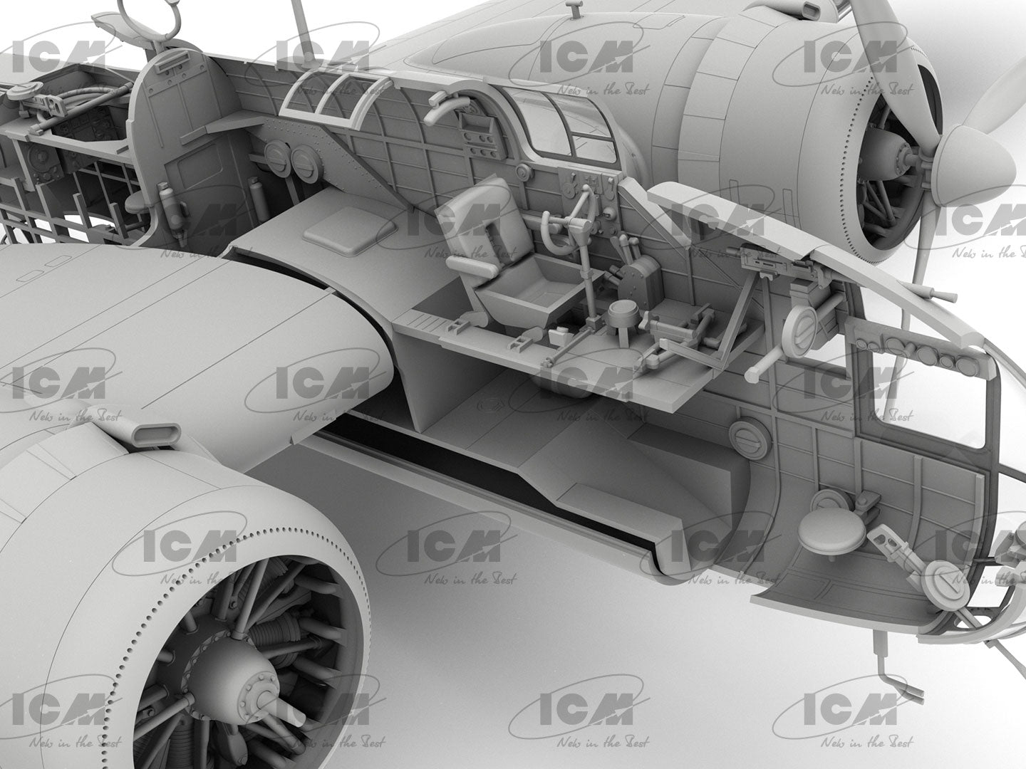 Foto detalle del interior de la cabina de la maqueta del bombardero británico HP.52 Hampden B Mk.I en escala 1:48 de ICM referencia 48352