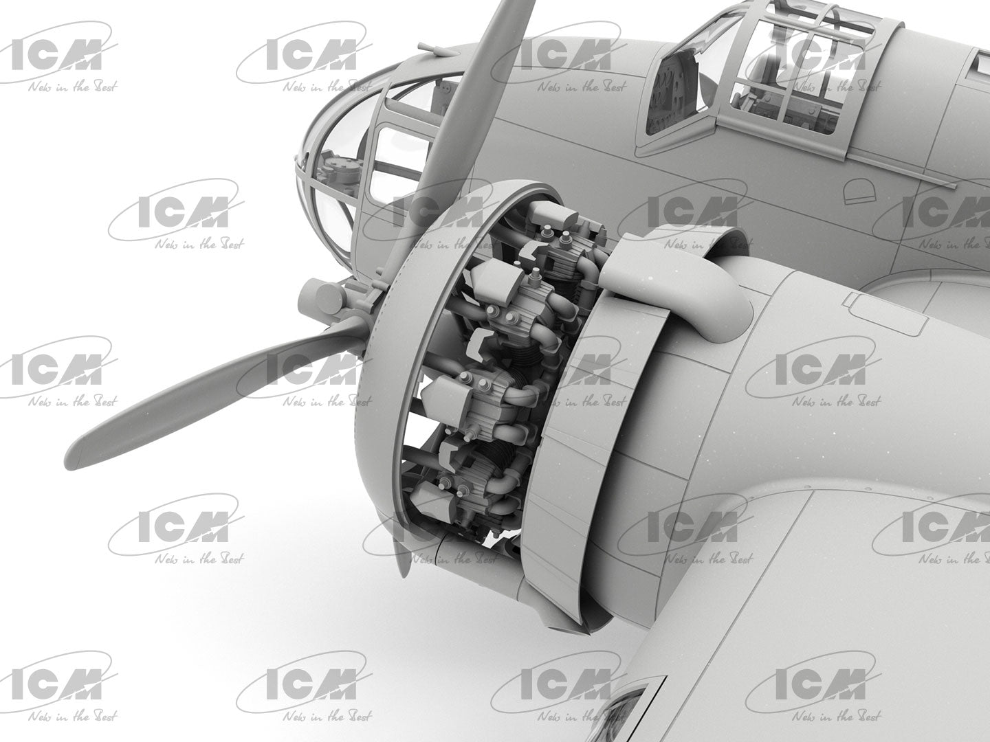 Foto detalle del interior del motor de la maqueta del bombardero británico HP.52 Hampden B Mk.I en escala 1:48 de ICM referencia 48352