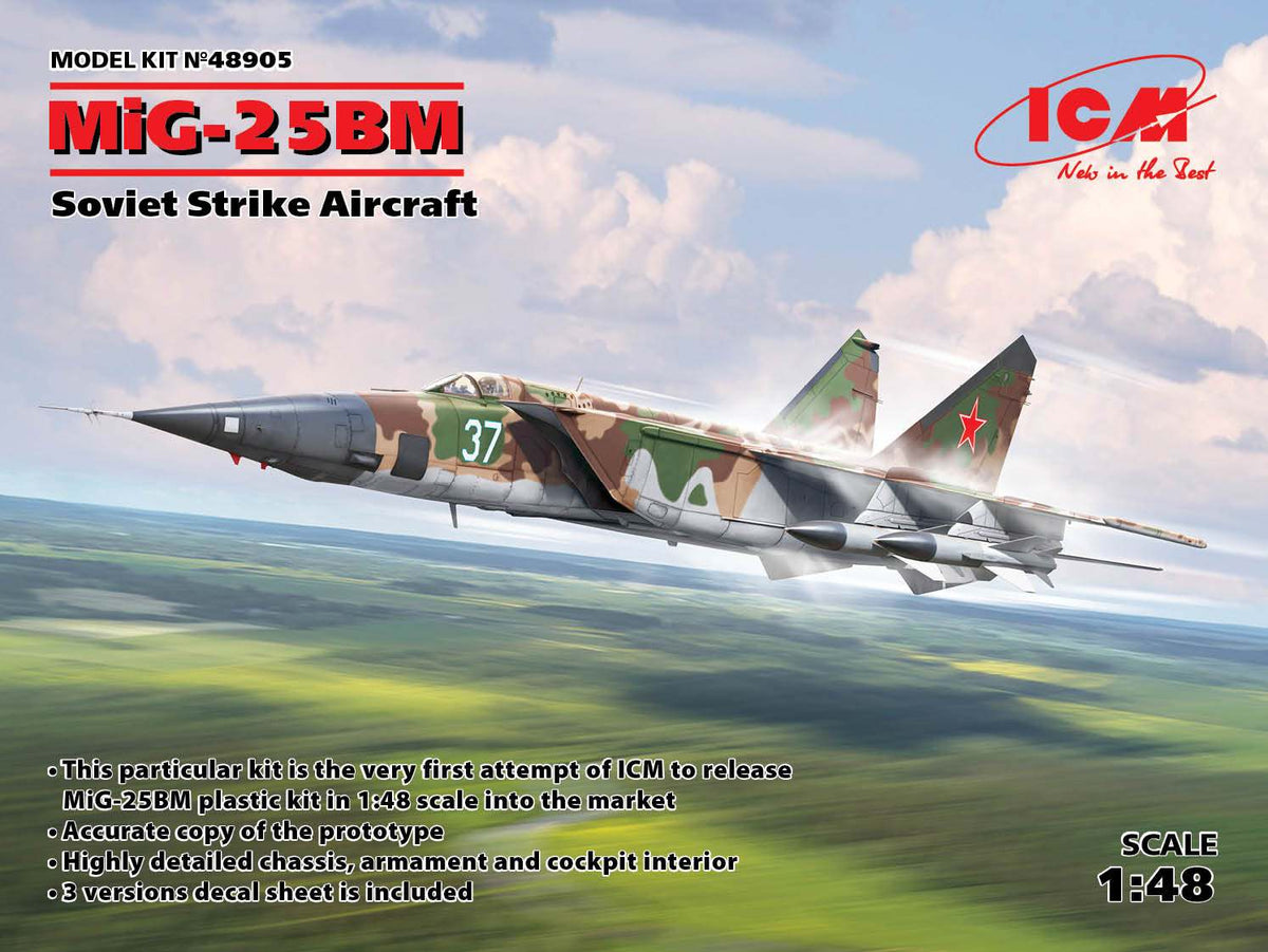 Portada de la caja de la maqueta del avión ruso Mig-25 BM en escala 1:48 de IC referencia 48905