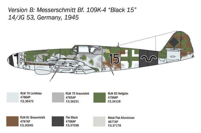 Decoración 2 de la maqueta del caza alemán Bf-109 K-4 en escala 1:48 de Italeri referencia 2805