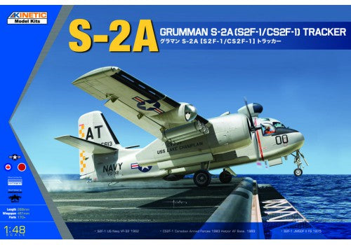 Portada de la caja de la maqueta del Grumman S-2A en escala 148 de Kinetic referencia 48039