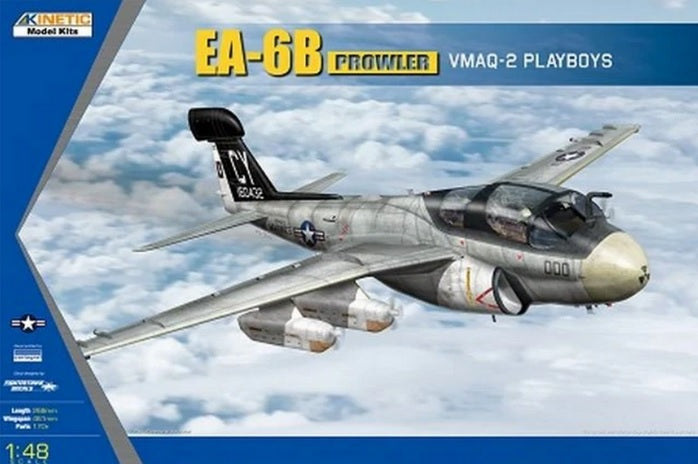 Portada de la caja de la maqueta del avión Gruman EA-6B Prowler de l escuadrón VMAQ-2 en escala 1:48 de Kinetic referencia 48112