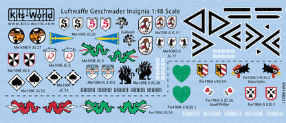 Set de calcas para cazas alemanes de la Luftwaffe durante la 2ª Guerra Mundial en escala 1:48 de Kits World referencia 148031