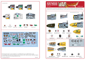 Instrucciones del set de calcas para cazas alemanes de la Luftwaffe durante la 2ª Guerra Mundial en escala 1:48 de Kits World referencia 148031
