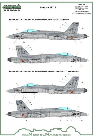 Decoraciones 2 del set de calcas para maquetas en escala 1:48 del caza español F/A-18 del fabricante ModelMaker Decals referencia D48089