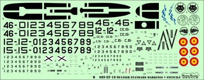 Set de calcas para maquetas en escala 1:48 del caza español F/A-18 del fabricante ModelMaker Decals referencia D48089