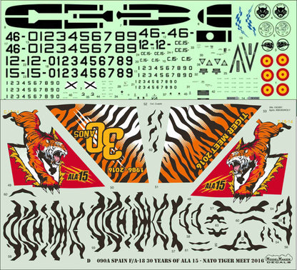 Set de calcas en escala 1:48 conmemorativas de los 30 años de los F/A-18 del Ala 15 de ModelMaker Decals referencia D48090