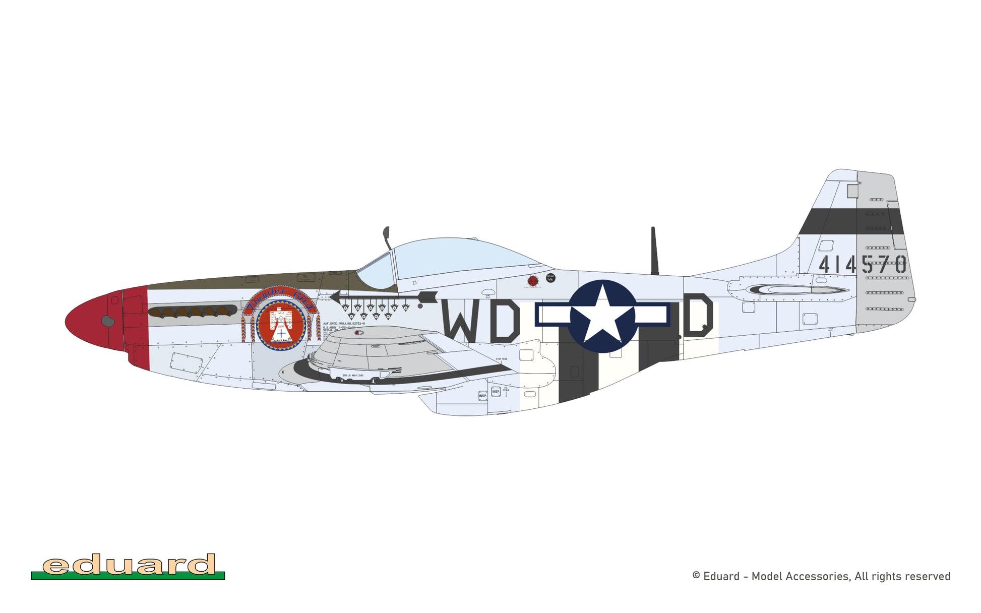Decoración 2 de la maqueta del caza P-51 Mustang en edición especial Mighty Eight 65th Fighter Group en escala 1:48 de Eduard referencia 11196