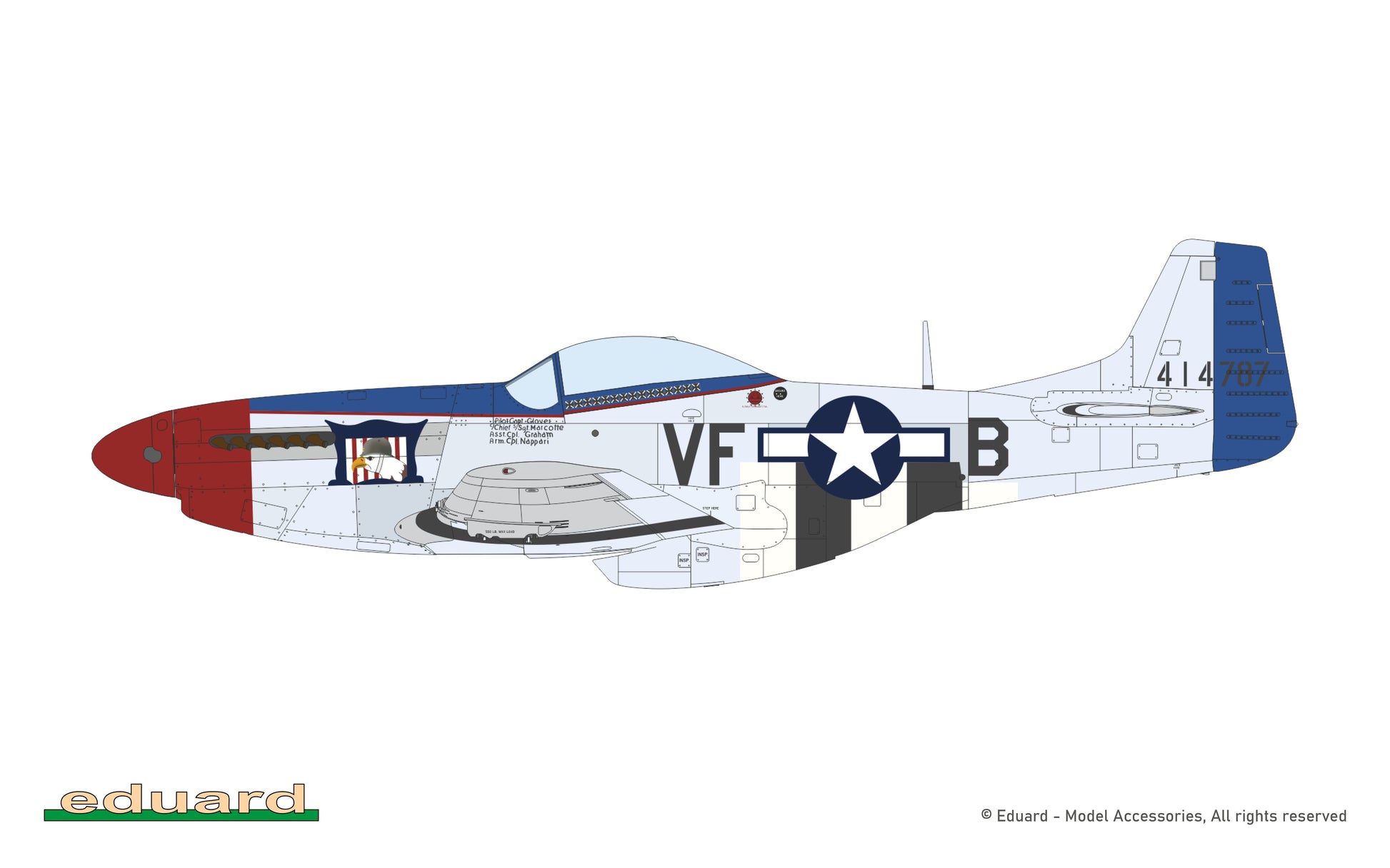 Decoración 3 de la maqueta del caza P-51 Mustang en edición especial Mighty Eight 65th Fighter Group en escala 1:48 de Eduard referencia 11196