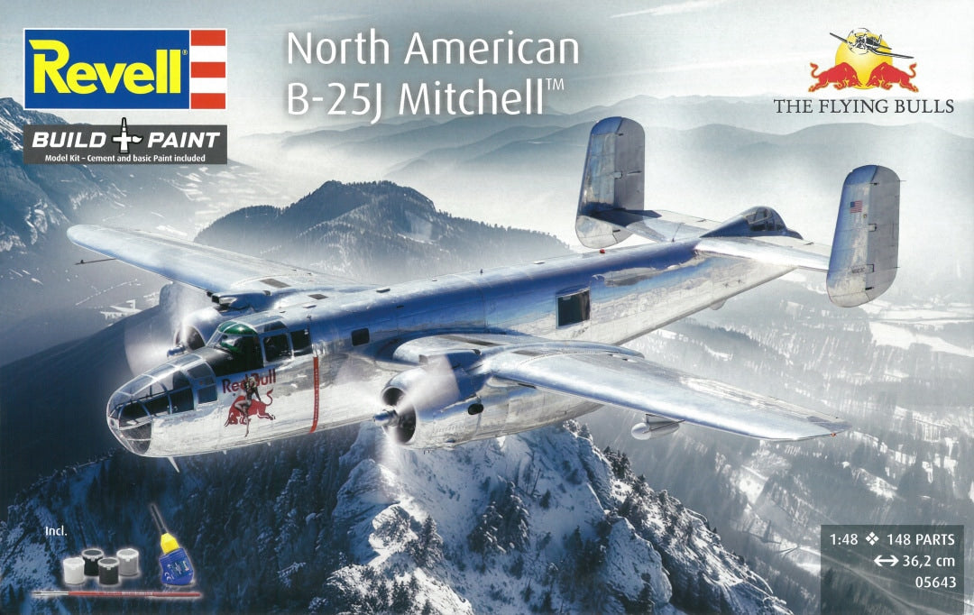 Portada de la caja de la maqueta del avión North American B-25J Mitchell en escala 1:48 de Revell edición set de regalo referencia 05643