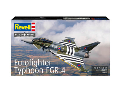 Portada de la caja de la maqueta del caza Eurofighter Typhoon FGR.4 en escala 1:48 de Revell referencia 03753