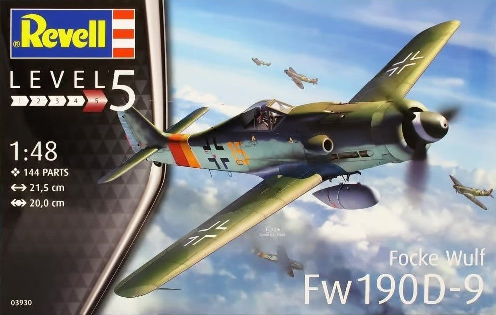 Portada de la caja de la maqueta del caza alemán Fw190 D9 en escala 1:48 de Revell referencia 03930