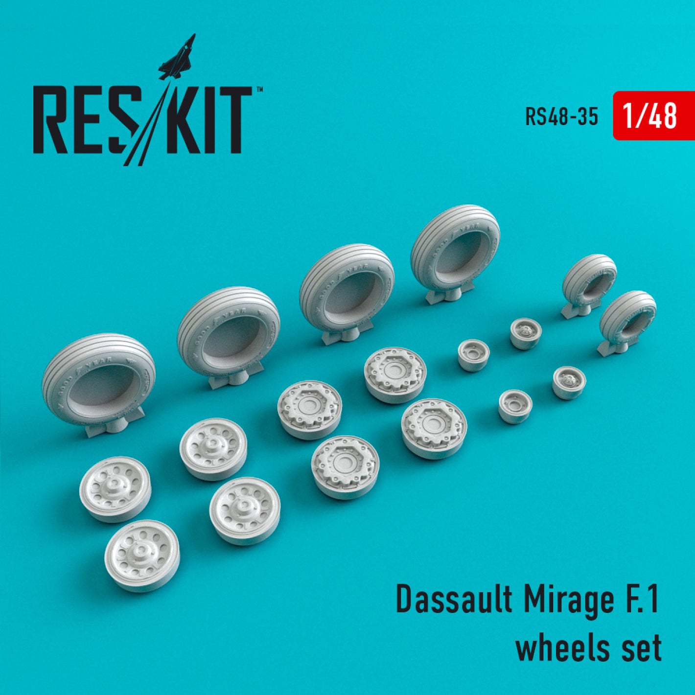 Set de ruedas para caza Mirage F.1 en escala 1:48 de Reskit referencia RS48-0035