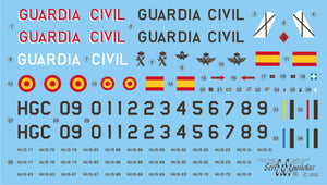 Detalle del set de calcas españolas para los helicópteros Bö-105 en escala 1:48 del fabricante Series Españolas referencia 3648
