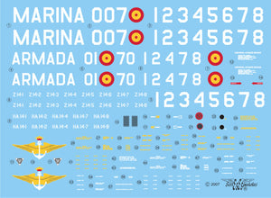 Detalle del set de calcas españolas para el helicóptero AH-1G Cobra en escala 1:48 del fabricante Series Españolas referencia 2548