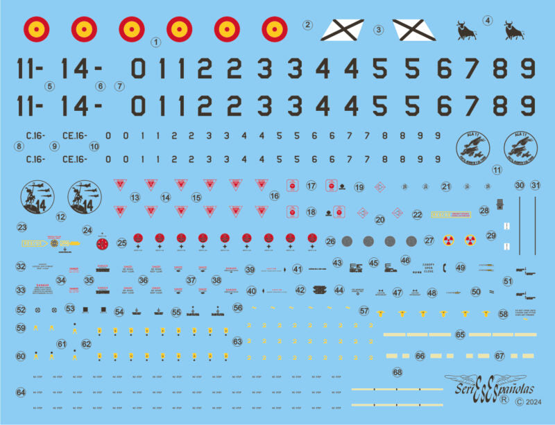 Detalle del set de calcas con insignias españolas para las maquetas del avión Eurofughter en escala 1:48 de Series Españolas referencia 2248