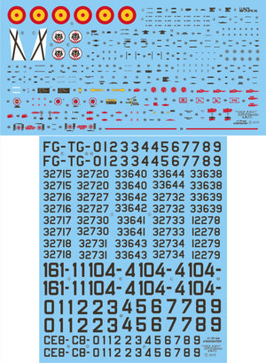 Detalle del set de calcas con insignias españolas para las maquetas del caza F-104G en escala 1:48 de Series Españolas referencia 2348