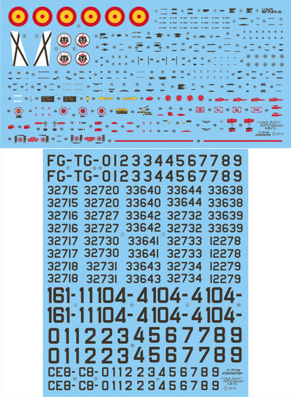 Detalle del set de calcas con insignias españolas para las maquetas del caza F-104G en escala 1:48 de Series Españolas referencia 2348