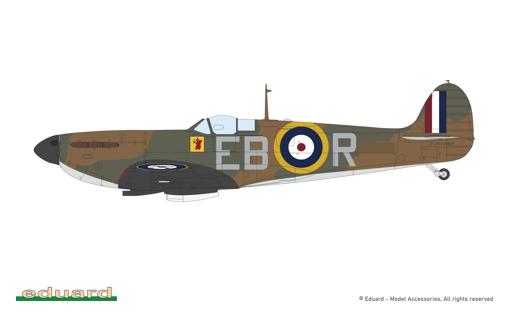 Decoración 1 de la maqueta del caza británico Spitfire Mk.I en escala 1:48 de Eduard edición Batalla de Inglaterra referencia 11197
