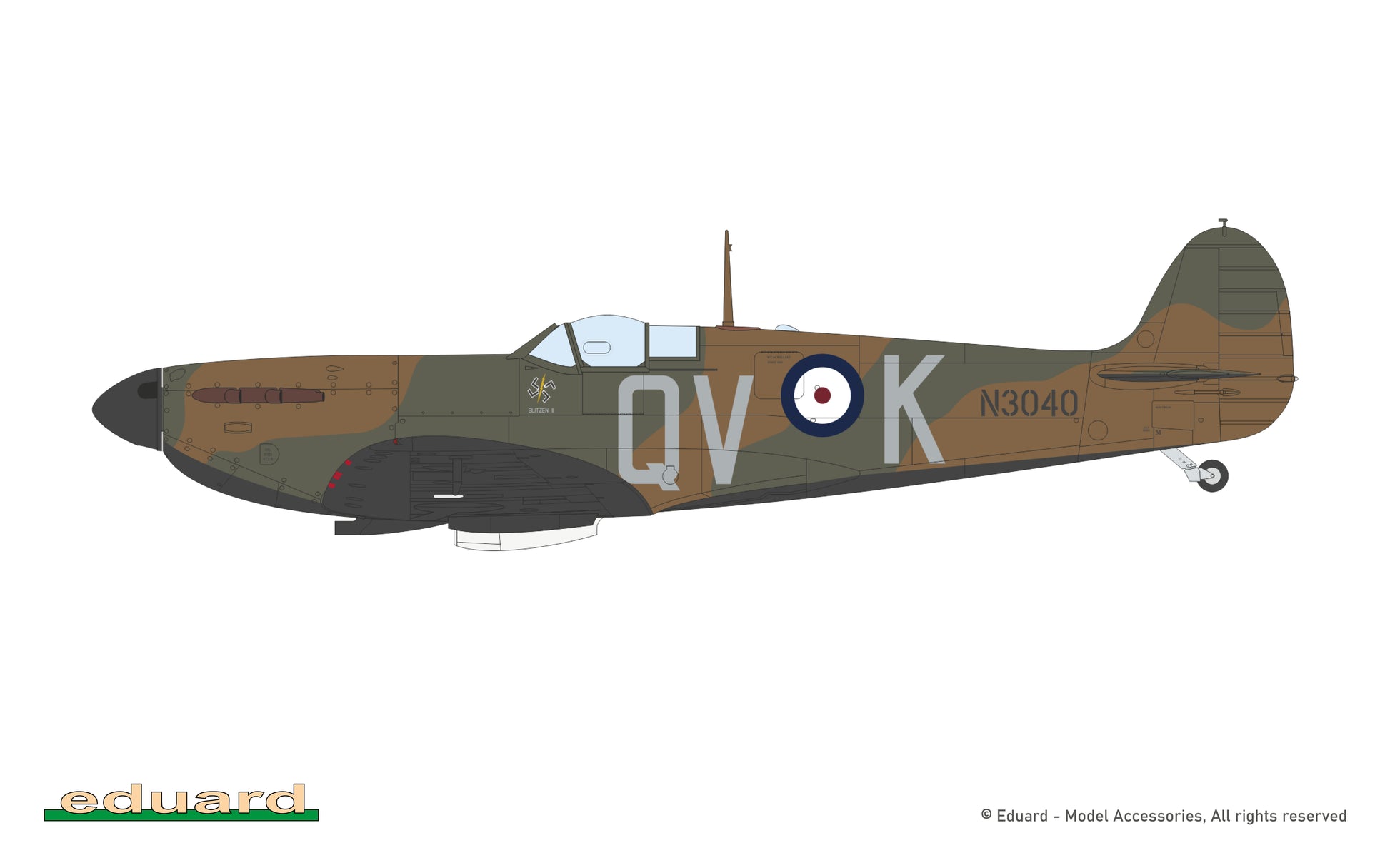 Decoración 2 de la maqueta del caza británico Spitfire Mk.I en escala 1:48 de Eduard edición Batalla de Inglaterra referencia 11197