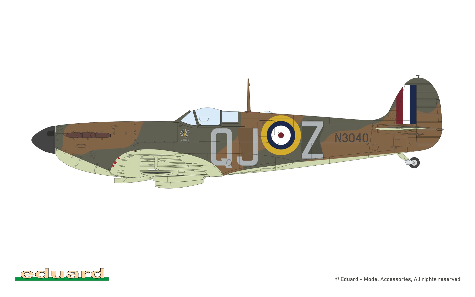 Decoración 3 de la maqueta del caza británico Spitfire Mk.I en escala 1:48 de Eduard edición Batalla de Inglaterra referencia 11197