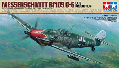 Portada de la caja de la maqueta del caza alemán Messerschmitt BF109 G-6 de producción tardía en escala 1:48 de Tamiya referencia 61128