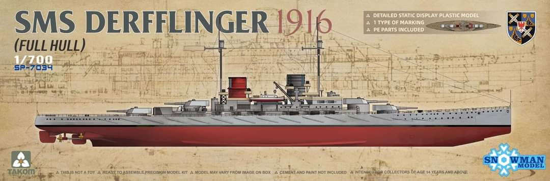 Portada de la caja de la maqueta del crucero de batalla alemán SMS Derfflinger durante 1916 en escala 1:700 de Takom referencia 7034