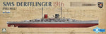 Portada de la caja de la maqueta del crucero de batalla alemán SMS Derfflinger durante 1916 en escala 1:700 de Takom referencia 7034
