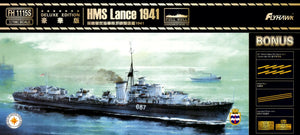 Portada de la caja de la maqueta de la edición especial del destructor británico HMS Lance en 1941 y en escala 1:700 de Flyhawk referencia FH 1115S 