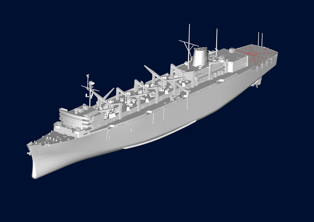 Foto lateral izquierda de la maqueta del buque de apoyo rápido norteamericano USS Sacramento en escala 1:700 de Trumpeter referencia 05785