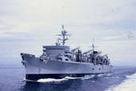 Portada de la caja de la maqueta del buque de apoyo rápido norteamericano USS Sacramento en escala 1:700 de Trumpeter referencia 05785
