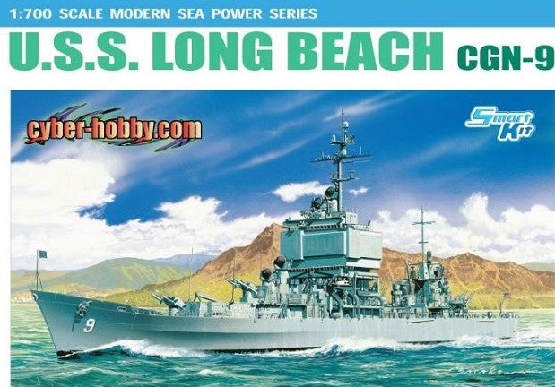 Portada de la caja de la maqueta del USS Long Beach en escala 1:700 de Dragon referencia 7091