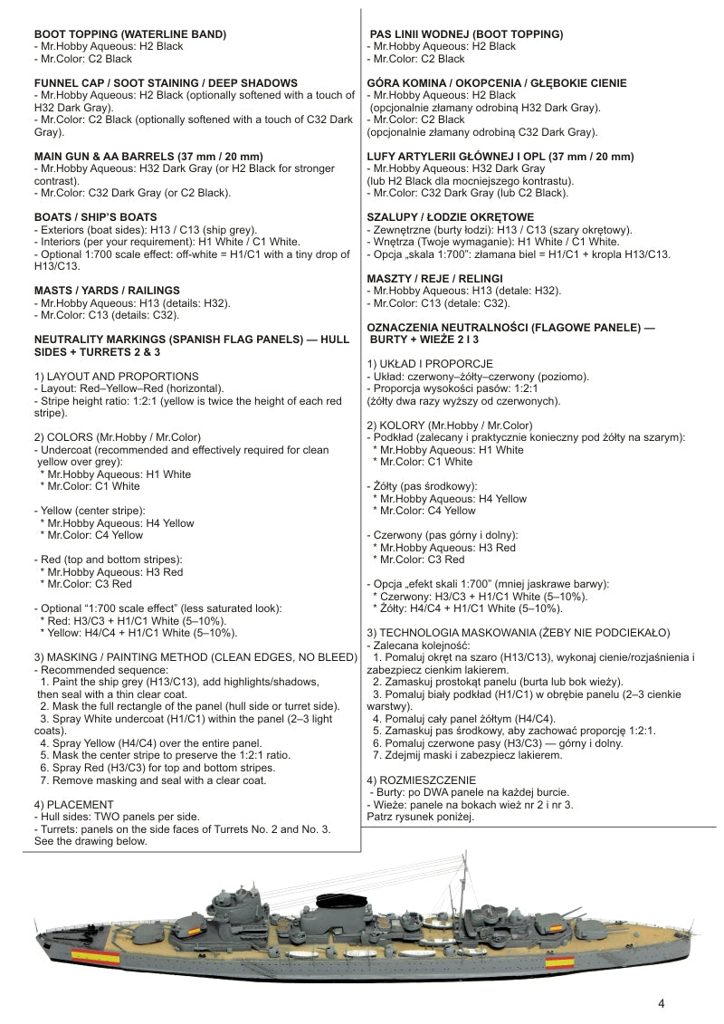 Instrucciones 4 de la maqueta del crucero español Canarias en escala 1:700 de Niko Model referencia 7127