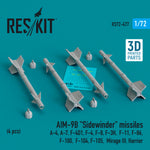 Set de 4 misiles aire/aire AIM-9B Sidewinder en escala 1:72 de Reskit referencia RS72-0477