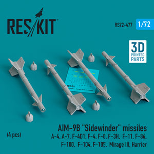 Set de 4 misiles aire/aire AIM-9B Sidewinder en escala 1:72 de Reskit referencia RS72-0477