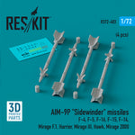 Set de 4 misiles aireaire AIM-9P Sidewinder en escala 1:72 de Reskit referencia RS72-0483