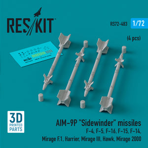 Set de 4 misiles aireaire AIM-9P Sidewinder en escala 1:72 de Reskit referencia RS72-0483