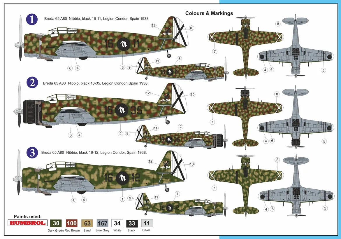 Decoraciones de la maqueta del bombardero ligero Ba-65 A-80 Breda en la Guerra Civil española en escala 1:72 de AZ Model referencia 7215