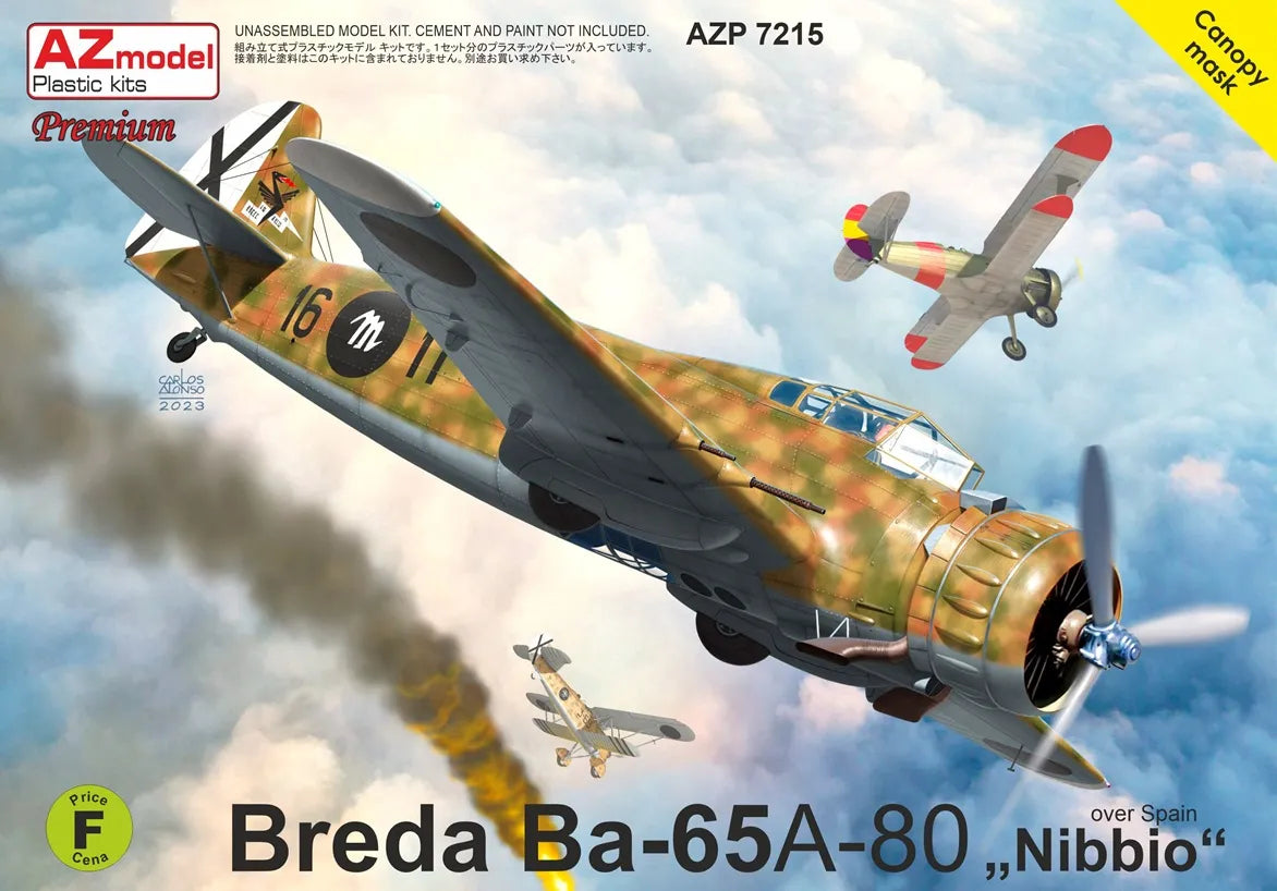 Portada de la caja de la maqueta del bombardero ligero Ba-65 A-80 Breda en la Guerra Civil española en escala 1:72 de AZ Model referencia 7215
