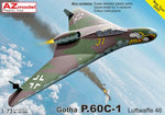 Portada de la caja de la maqueta del diseño del caza a reacción alemán P.60C-1 Raptor en escala 1:72 de AZ Model referencia 7895 