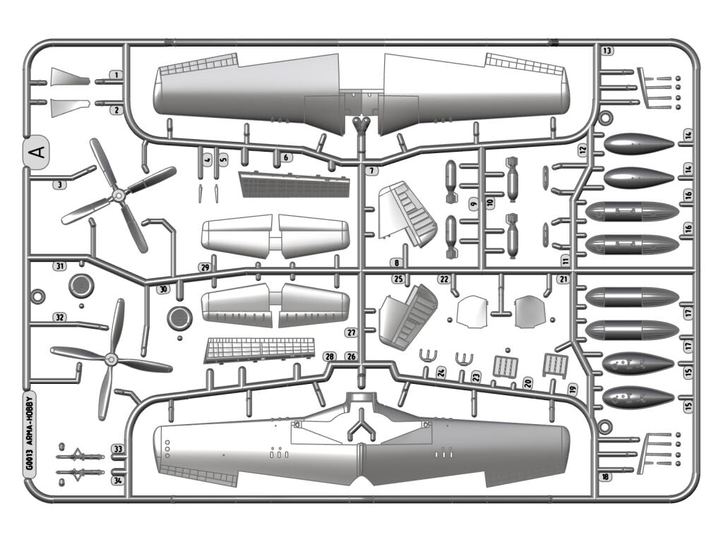 Piezas 2 de la maqueta del caza P-51D en escala 1:72 de Arma Hobby referencia 70073