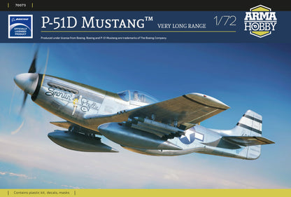 Portada de la caja de la maqueta del caza P-51D en escala 1:72 de Arma Hobby referencia 70073